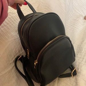 Black Faux Leather Mini Backpack